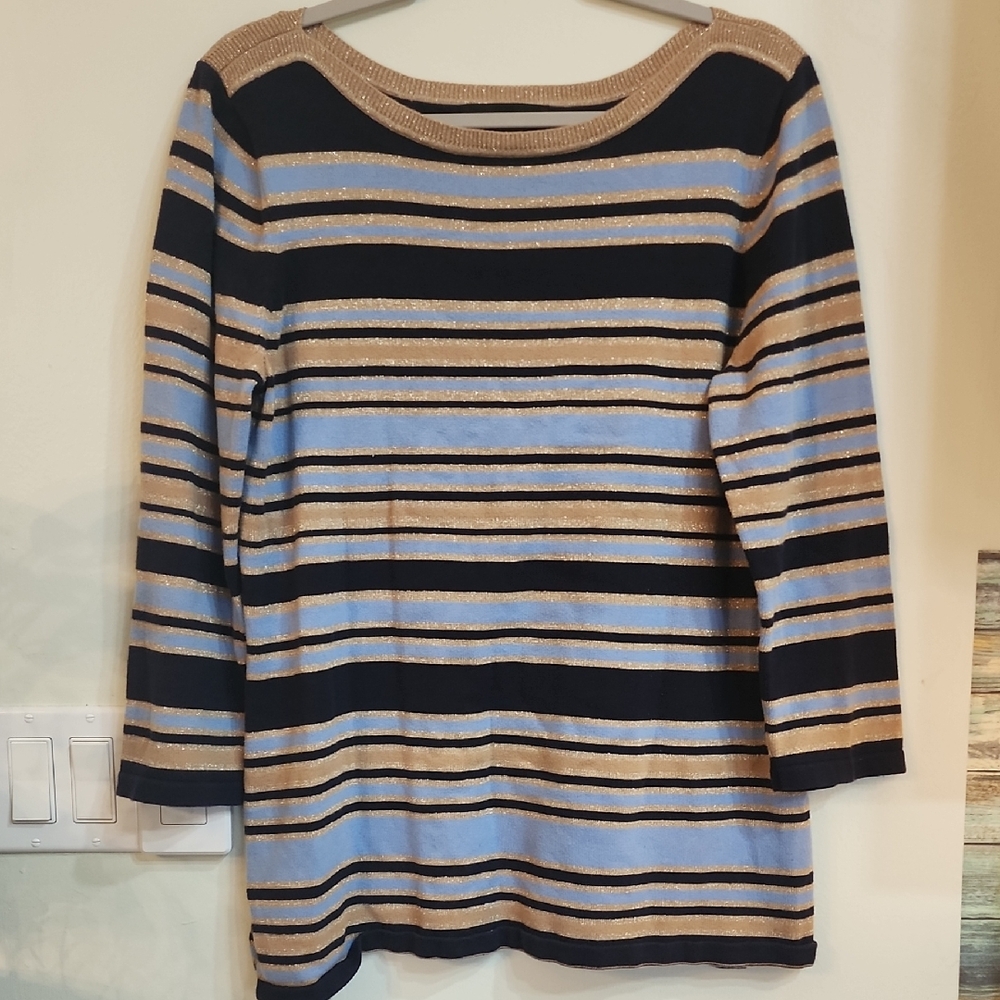 Jones New York Blue and Tan Knit Sweater